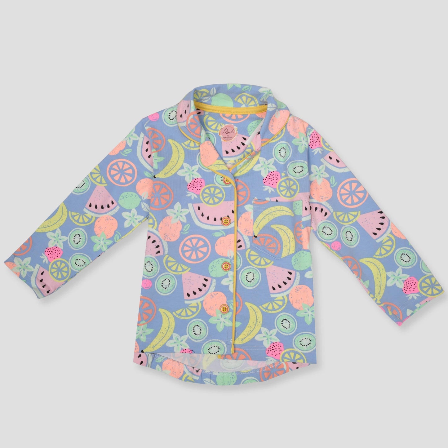 Royal Girls Sets Summer Fresh Girls Full Sleeves Button Pajama Set - Multi color