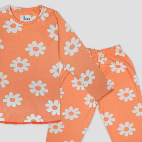 Royal Girls Sets Tangerine Bloom Girl Full Sleeves Pajama Set- Tangerine Orange