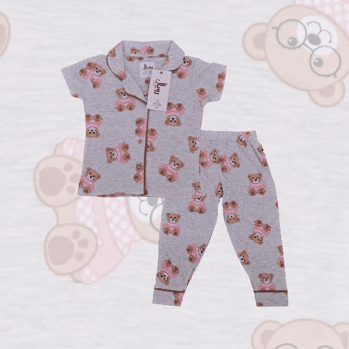 Royal Girls Sets Teddy Girls Button Pajama Set - Grey