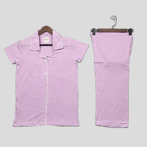 Royal Women Pajama Set Dotted Women Button Pajama Set - Purple
