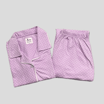 Royal Women Pajama Set Dotted Women Button Pajama Set - Purple