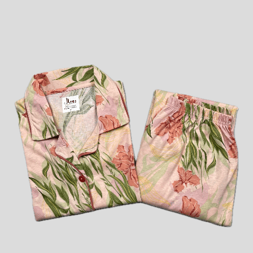 Royal Women Pajama Set Floral Women Button Pajama Set - Pink