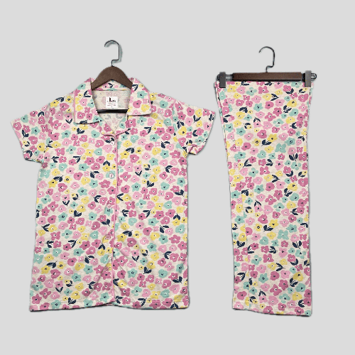 Royal Women Pajama Set Flower Women Front Button Pajama Set - Multi