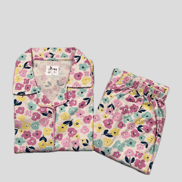 Royal Women Pajama Set Flower Women Front Button Pajama Set - Multi