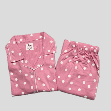 Royal Women Pajama Set Polka Dots Women Button Pajama Set - Pink