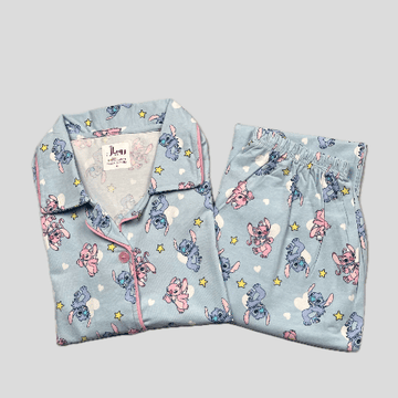 Royal Women Pajama Set Stitch Women Front Button Pajama Sets - Grey