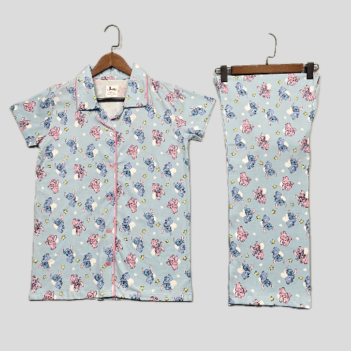Royal Women Pajama Set Stitch Women Front Button Pajama Sets - Grey