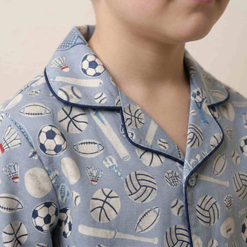 Game Night Boy Button Pajama Set - Blue