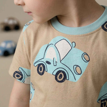 Vintage Car Boys Half Sleeves Pajama Set - Brown