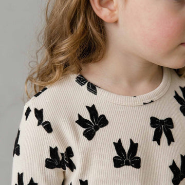 Black Bow Girl Pajama Set - White