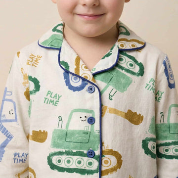 Little Builder Slumber Boy Button Pajama Set - White