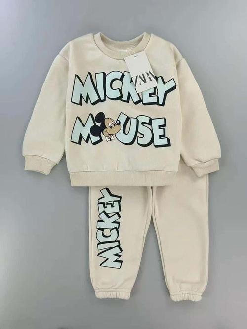Zara Boys Sets Mickey Mouse Boy Sweatshirt Set- Beige