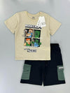 Zara Boys Short Sets 3 yr Minecraft Boys Shorts Set-Beige