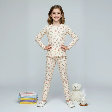 Blossom Bouquet Girls Pajama Set-Beige
