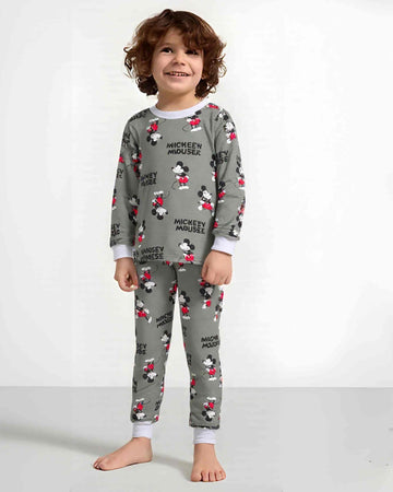 Mickey Mouse Boy Cotton Fleece Pajamas Set- Grey