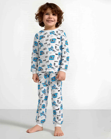 Batman Boy Cotton Fleece Pajamas Set- White