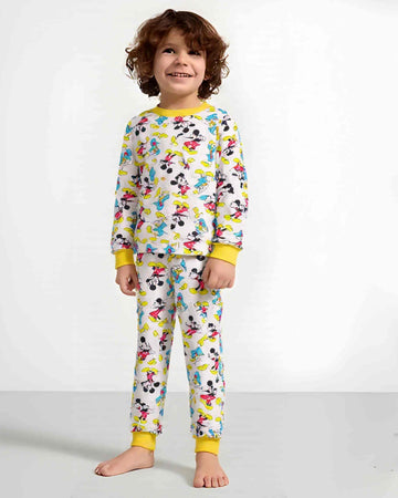 Mickey Donald Boy Cotton Fleece Pajamas Set- Yellow