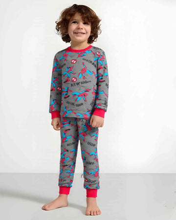 Spiderman Boy Cotton Fleece Pajamas Set- Dark grey