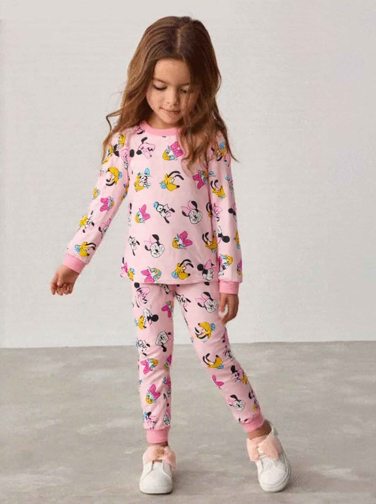 Minnie Daisy Girl Cotton Fleece Pajamas Set- Pink