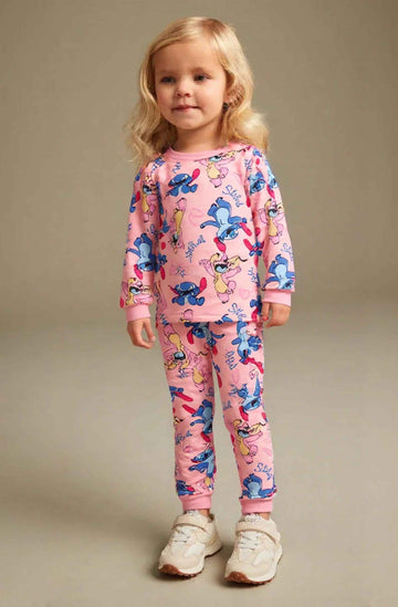 Stitch Girl Cotton Fleece Pajamas Set- Pink