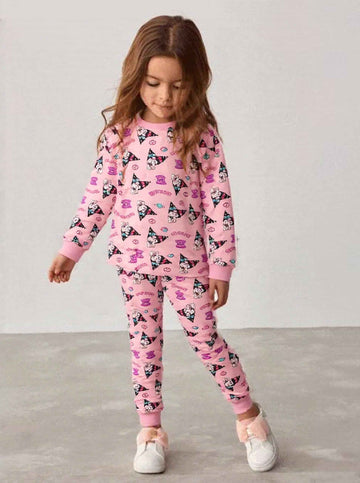 Kuromi Heart Girl Cotton Fleece Pajamas Set- Pink