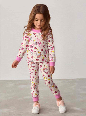 Hello Kitty Girl Cotton Fleece Pajamas Set- Pink