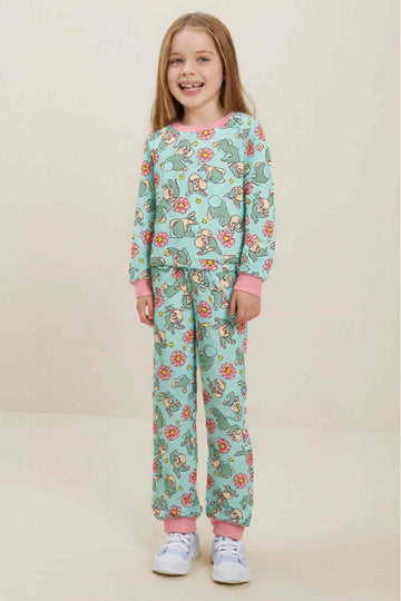 Mrs Rabbit Girl Cotton Fleece Pajamas Set- Blue