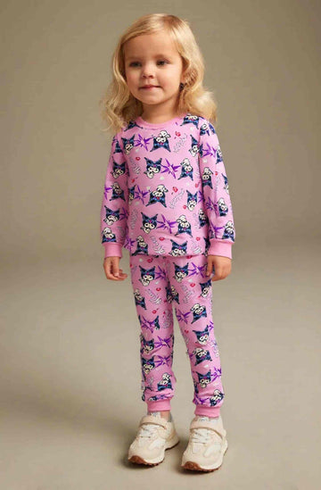 Kuromi Girl Cotton Fleece Pajamas Set- Dark Pink