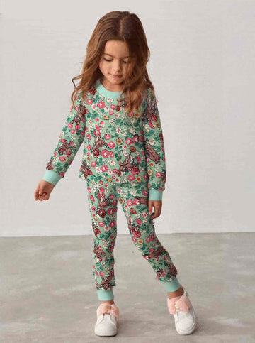 Bambi Girl Cotton Fleece Pajamas Set- Mint Green