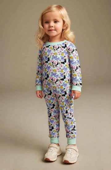 Minnie Girl Cotton Fleece Pajamas Set- Mint Green