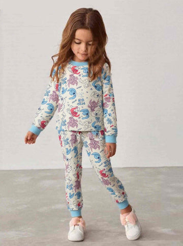 Stich Girl Cotton Fleece Pajamas Set- White