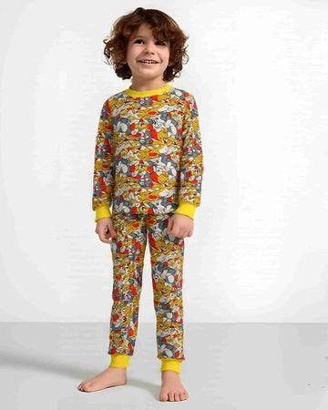 Tom N Jerry Boy Cotton Fleece Pajamas Set- Mustard
