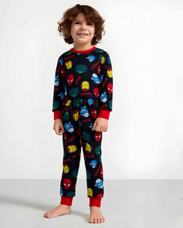 Marvel Boy Cotton Fleece Pajamas Set- Black