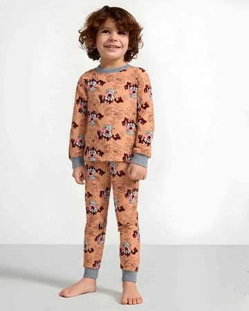 Looney Tune Boy Cotton Fleece Pajamas Set- Brown