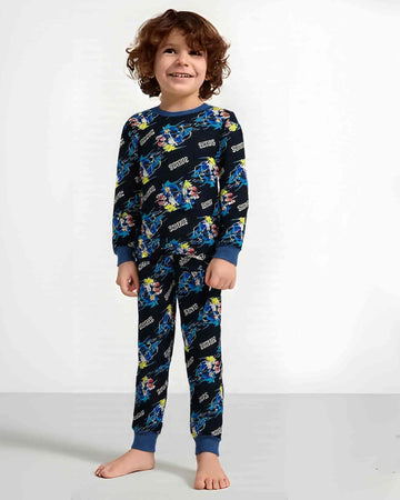 Sonic Boy Cotton Fleece Pajamas Set- Black
