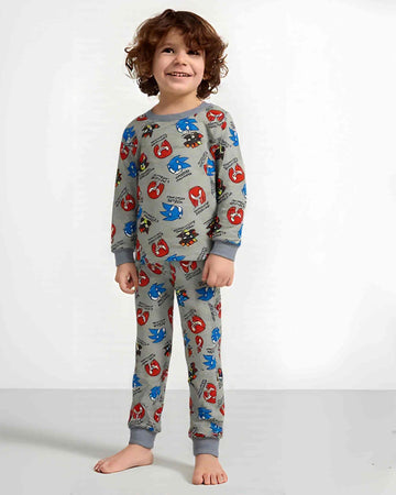 Sonic Boy Cotton Fleece Pajamas Set- Dark grey