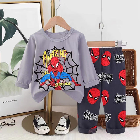 Spiderman Boys Full Sleeves Pajama Set - Grey