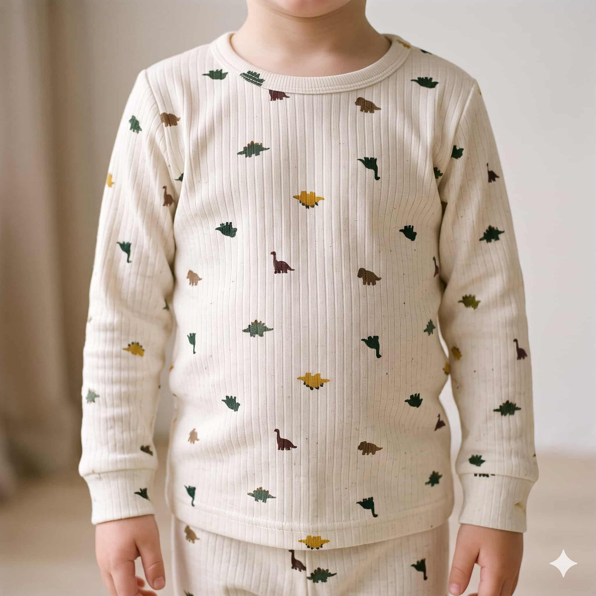 Dino Doodles Boys Full Sleeves Pajama Set – Ivory Cream