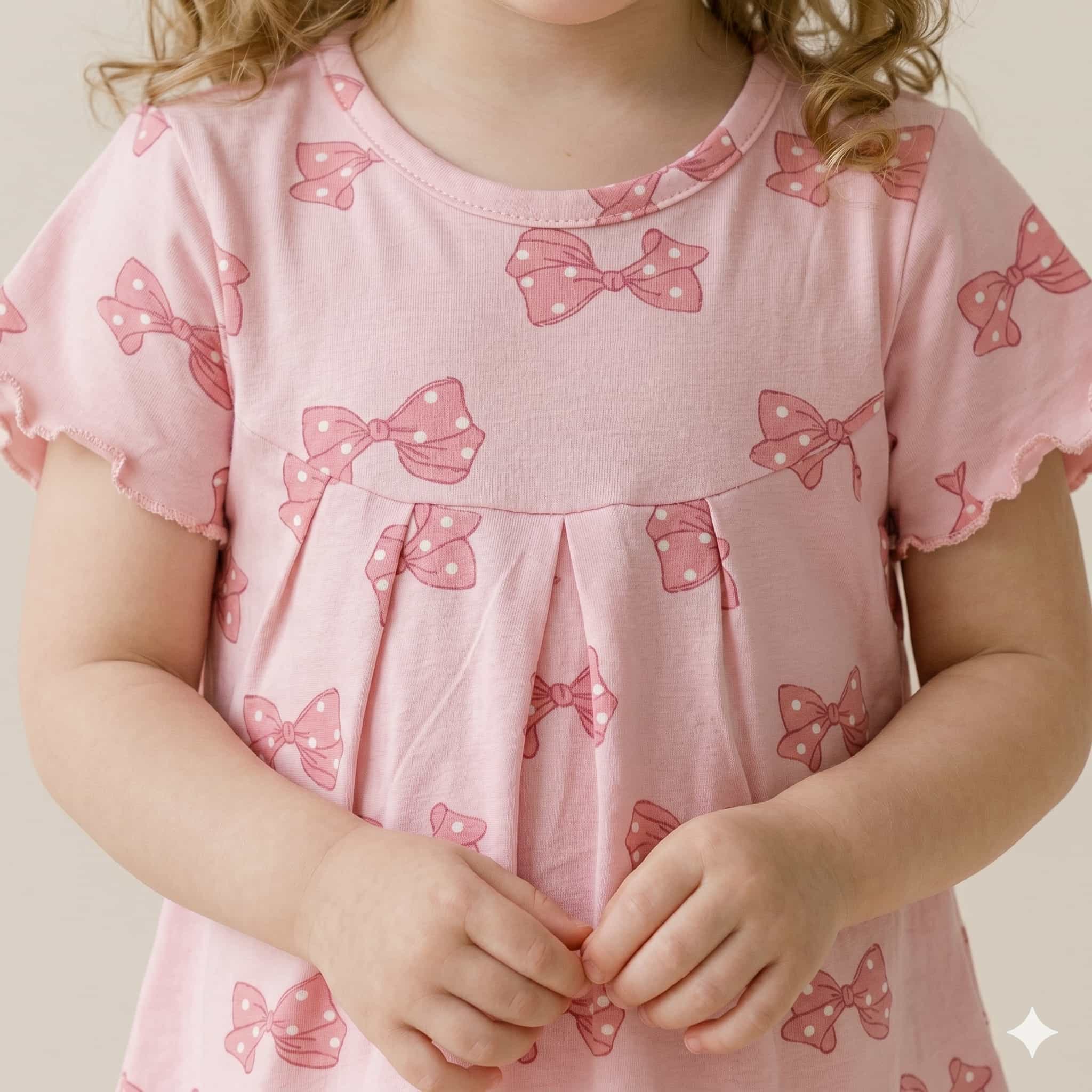 Blush Bows Girls Half Sleeves Pajama Set – Pink