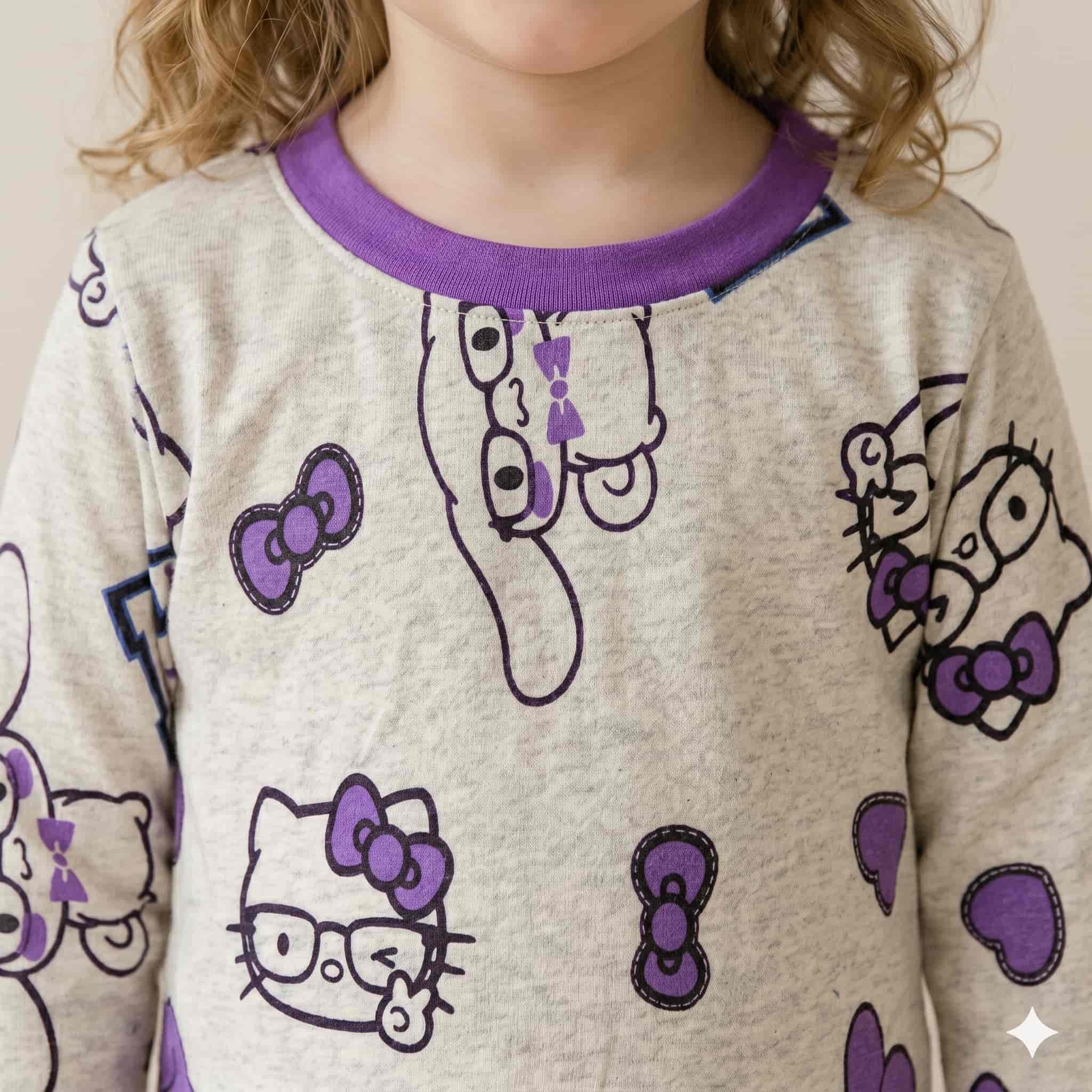 Kuromi Girls Full Sleeves Pajama Set – Grey