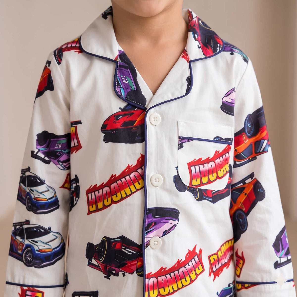 Hot Wheels Boys Full Sleeves Pajama Set - White