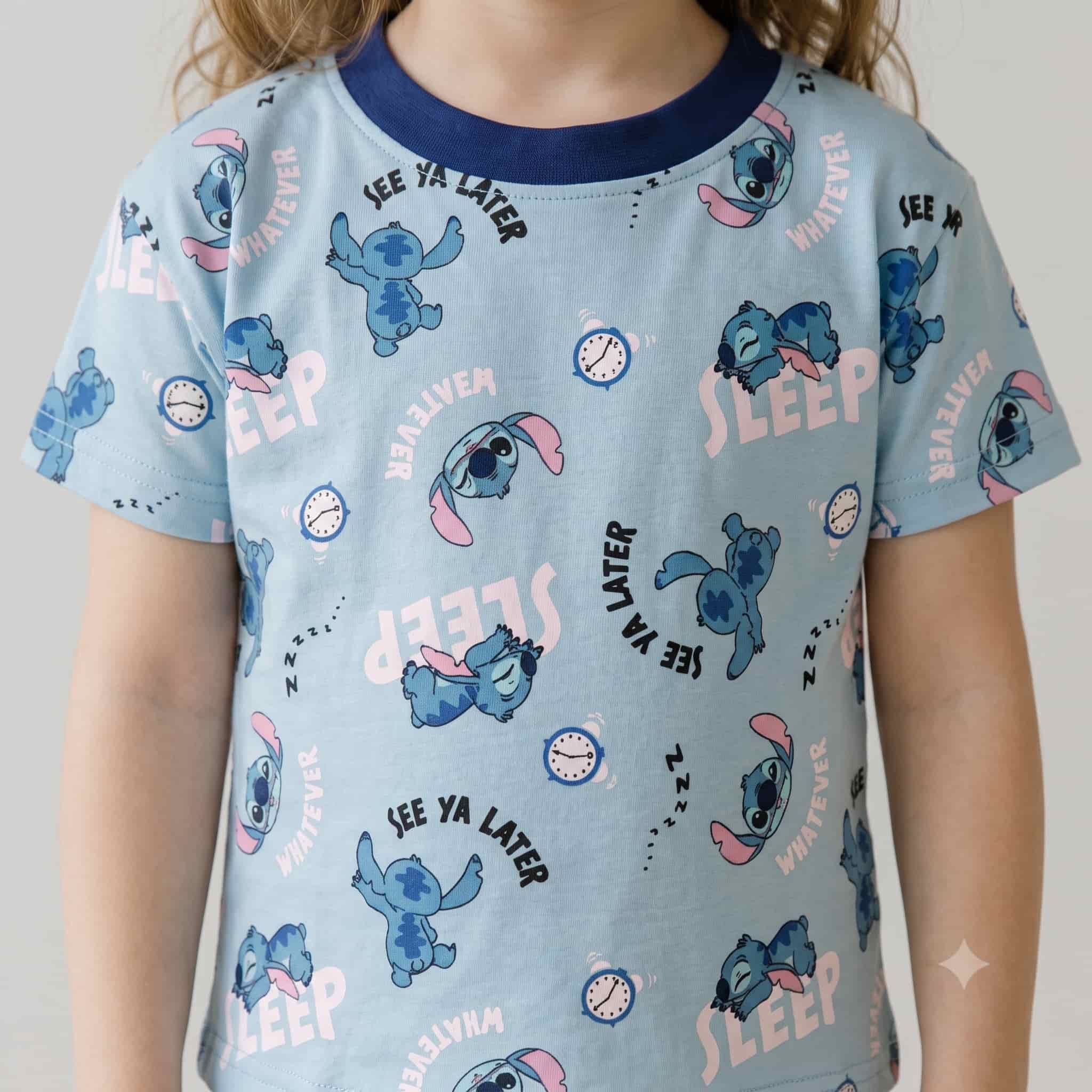 Stitch Girls Half Sleeves Pajama Set - Light Blue