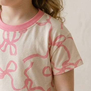 Ribbon Bows Girls Pajama Set - Cream & Pink