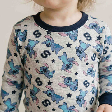 Stitch Baby Girls Full Sleeves Pajama Set - Grey & Blue