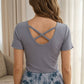 Women Grey Ribbed Crew neck t-shirt Paired With Matching Patterned Loungewear Tousers