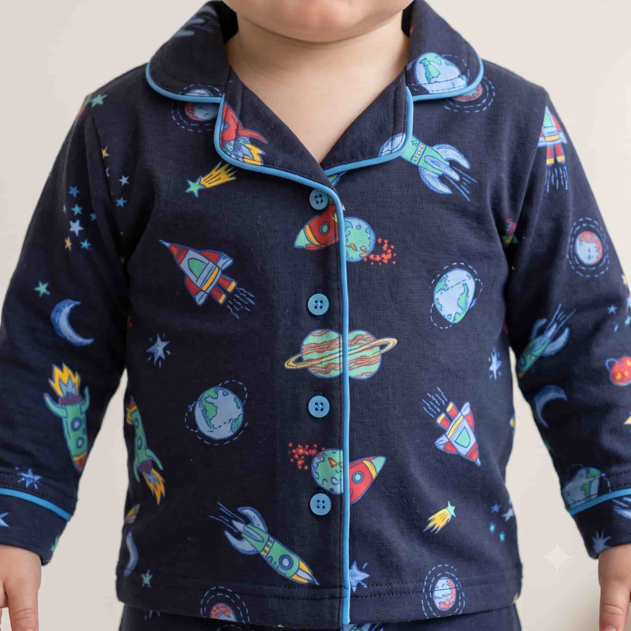 Space Baby Boys Full Sleeves Pajama Set – Navy Blue