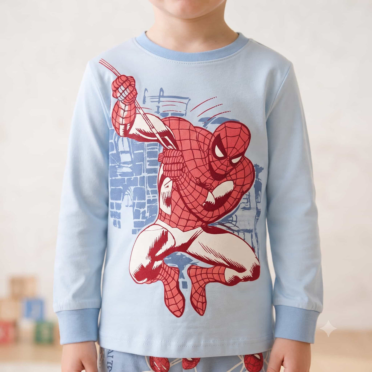 Spider Man Boys Full Sleeves Pajama Set – Sky Blue