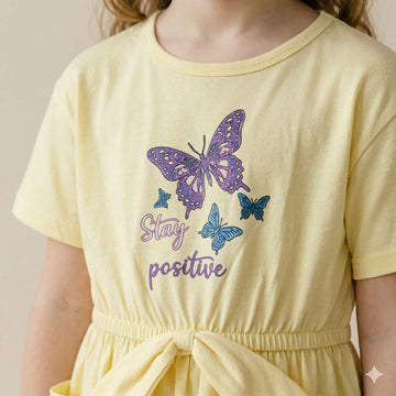 Butter Fly Girl Frock - Yellow