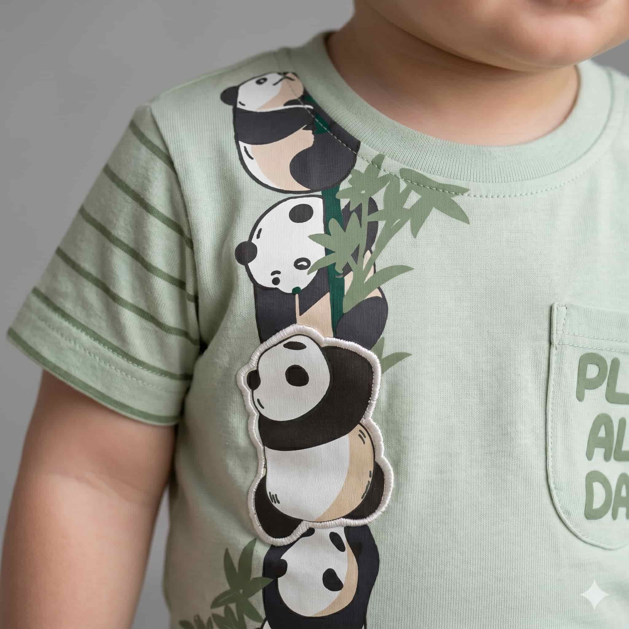 Panda Stack Playtime Half Sleeves Baby boy Pajama Set - Green