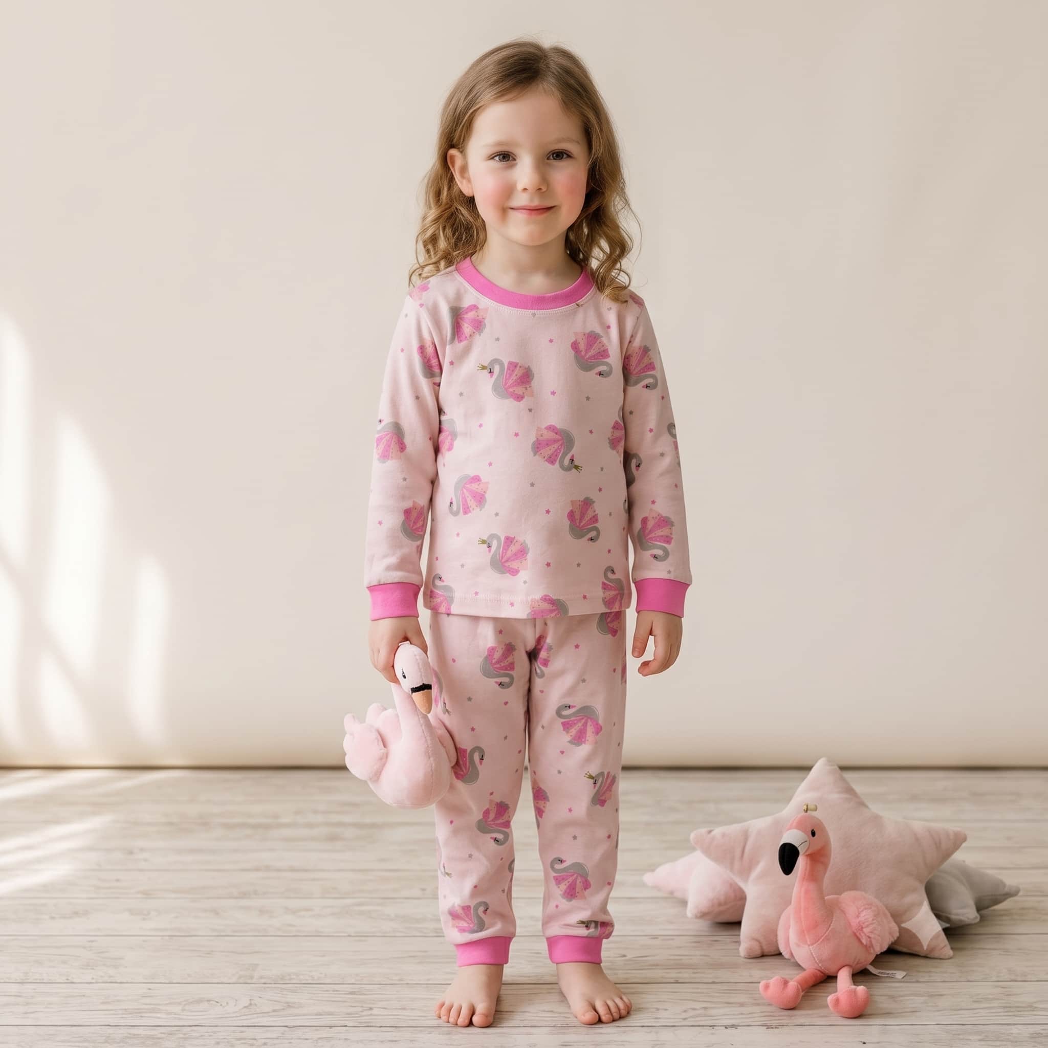 Swan Princess Girls Full Sleeves Pajama Set - Pink